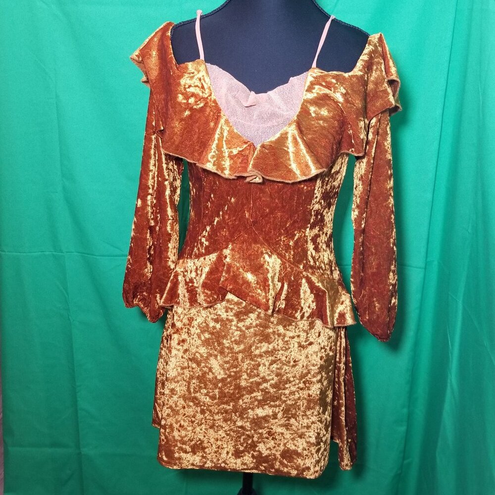Dance & Marvel Womens Small Bronze Velour Long‎ Sleeve V-Neck Renaissance Whimsy
